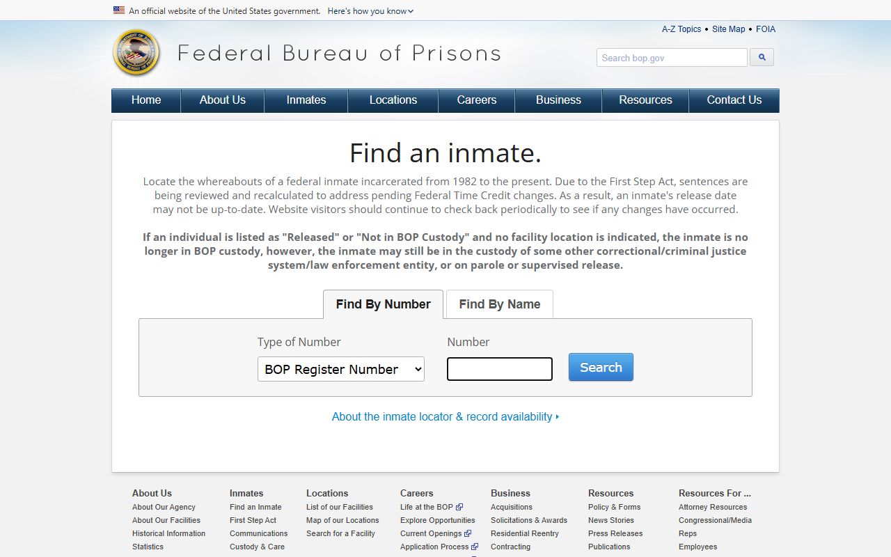 Federal BOP inmate locator for the Calhoun County inmate population in federal custody