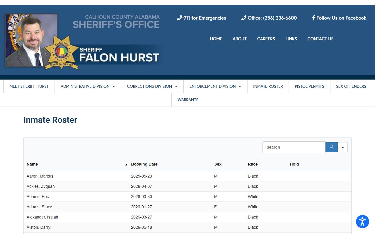 Calhoun County jail inmate records roster search