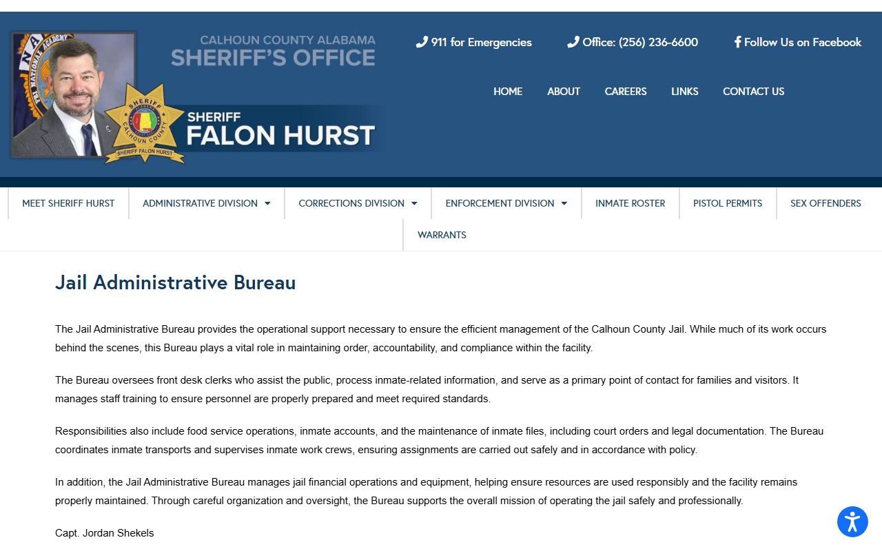 Official Calhoun County Sheriff's Office Jail Administrative Bureau page